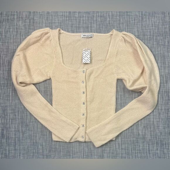 Urban Outfitters Ashley Puff Sleeve Cardigan in Neutral - Picture 3 of 12